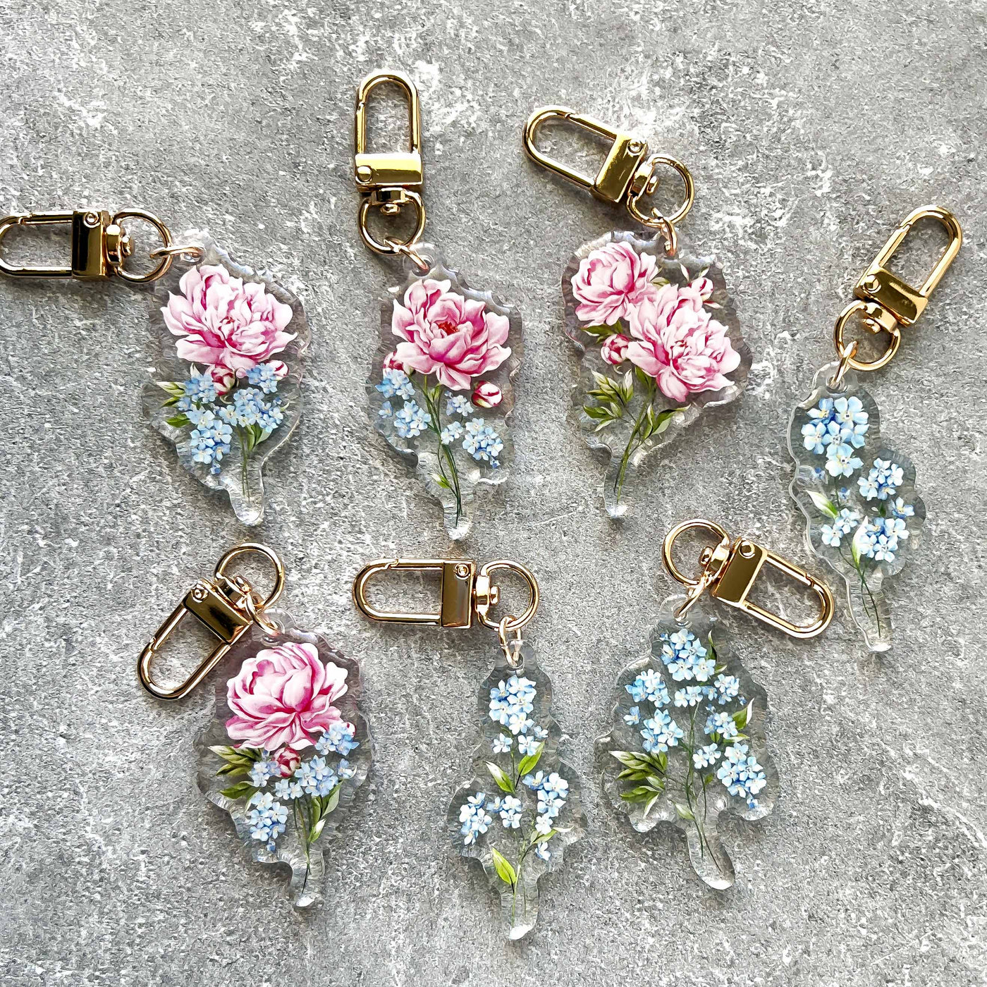 Blue Florals Large Bouquet Keychain