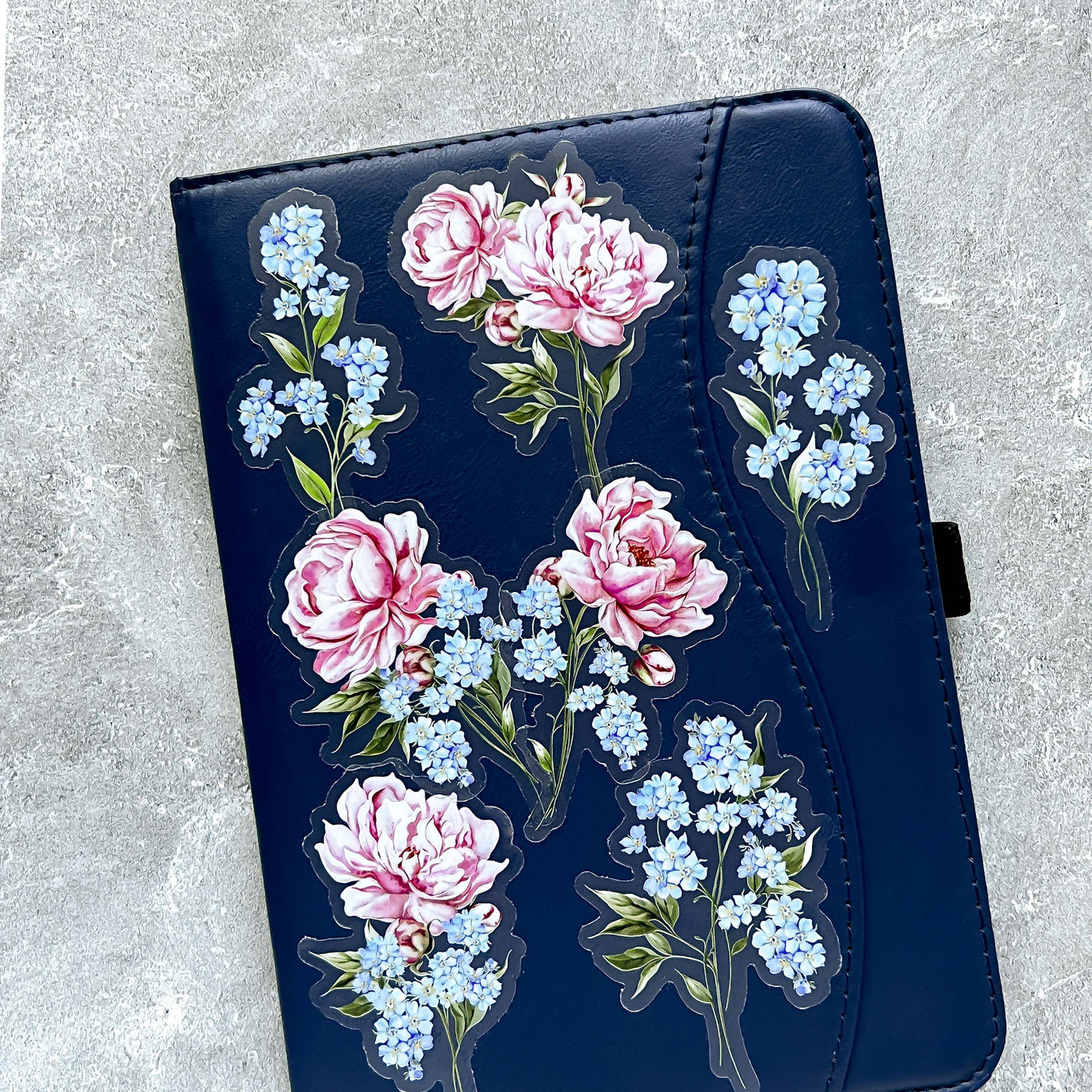 Pink Peony Blue Florals Sticker