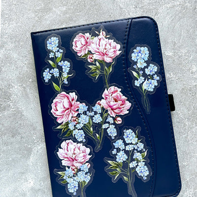 Pink Peony Blue Florals Sticker