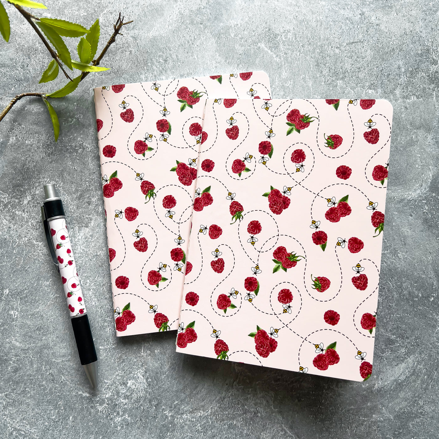 Raspberry Bee Sewn Mini Notebook