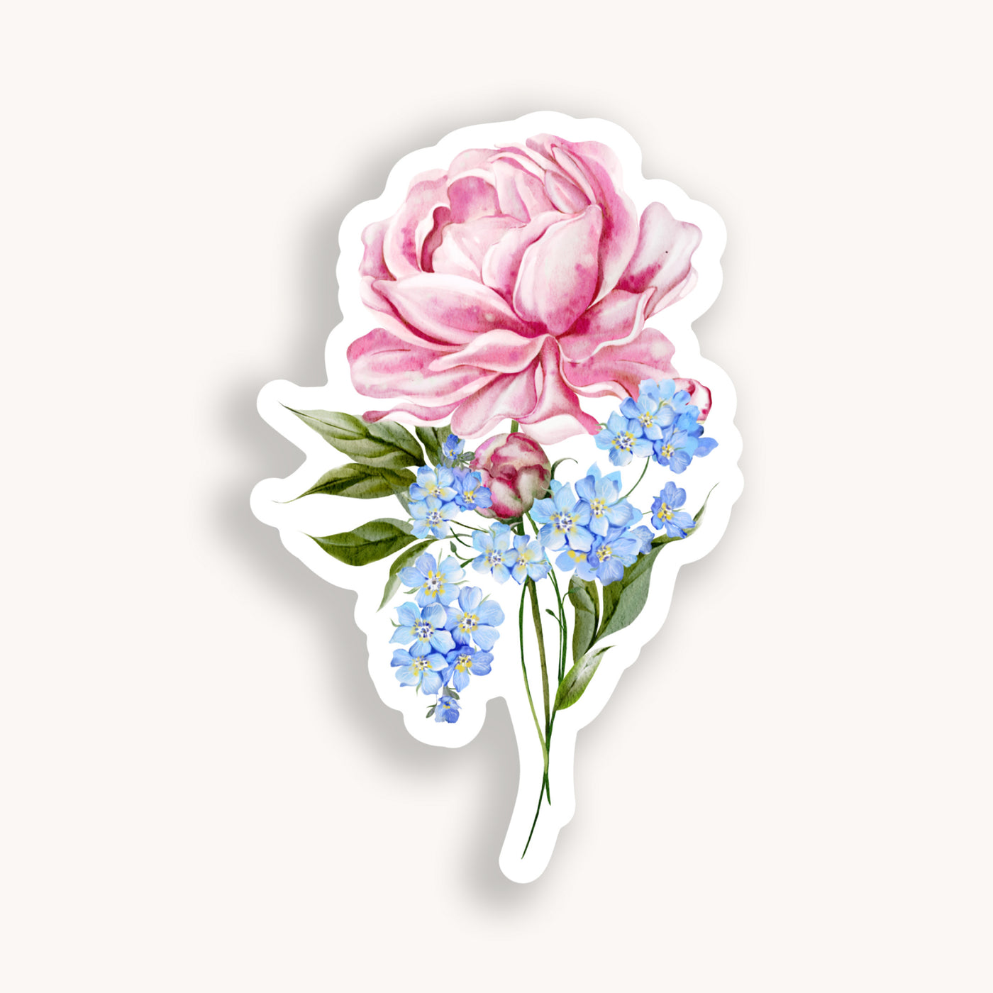 Pink Peony Blue Florals Sticker